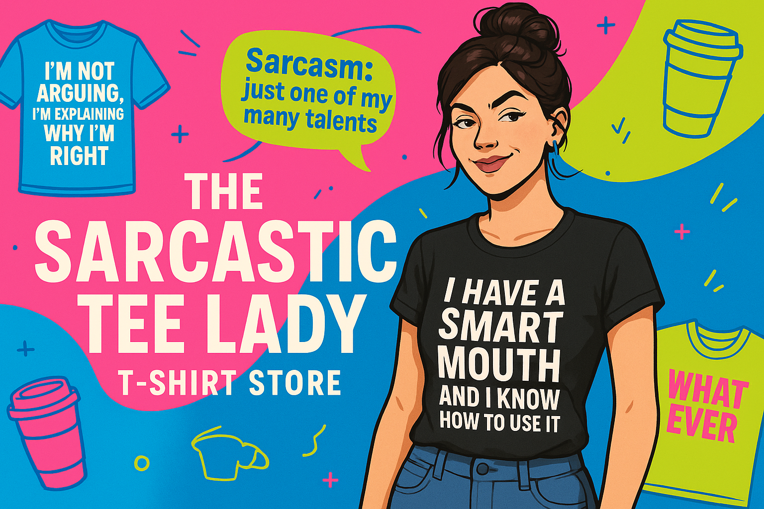 a hero image for shopify store "The Sarcastic Tee Lady" 
